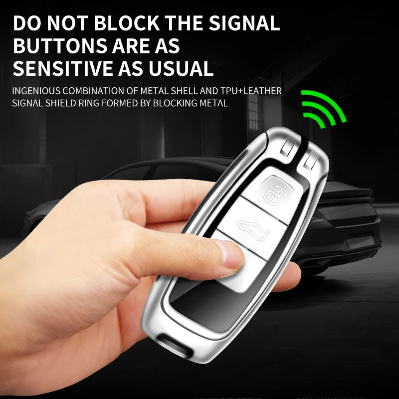 GPRGIT Metal Leather Car Key Case Cover for Audi A3 A4 A6 A7 A8 4K B9 E-tron Q5 Q8 C8 D5 SQ8 Keyless Protector Shell