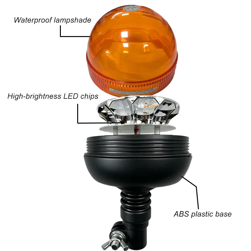 GPRGIT 12V/24V Amber LED Strobe Beacon Warning Light Flexible Mount Rotating Flashing