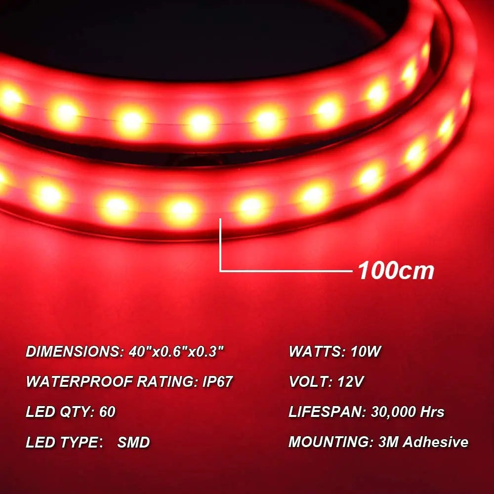 GPRGIT 12V Car LED Strip Brake Lights 90cm Rear Tail Warning Light High Mount Stop Lamp Flow Waterproof Auto Day Interior Accessories