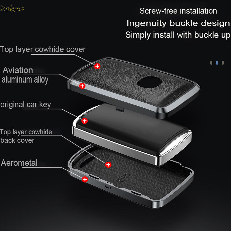GPRGIT Aluminum Alloy+Leather Car Key Case Cover for Mazda 3 2020 2019 Axela CX4 CX5 CX8
