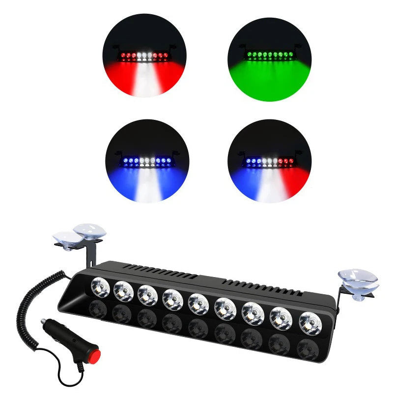 GPRGIT 9SMD Red/Blue LED Strobe Warning Light with Suction Cup - Dashboard Windshield Interior Flash Light