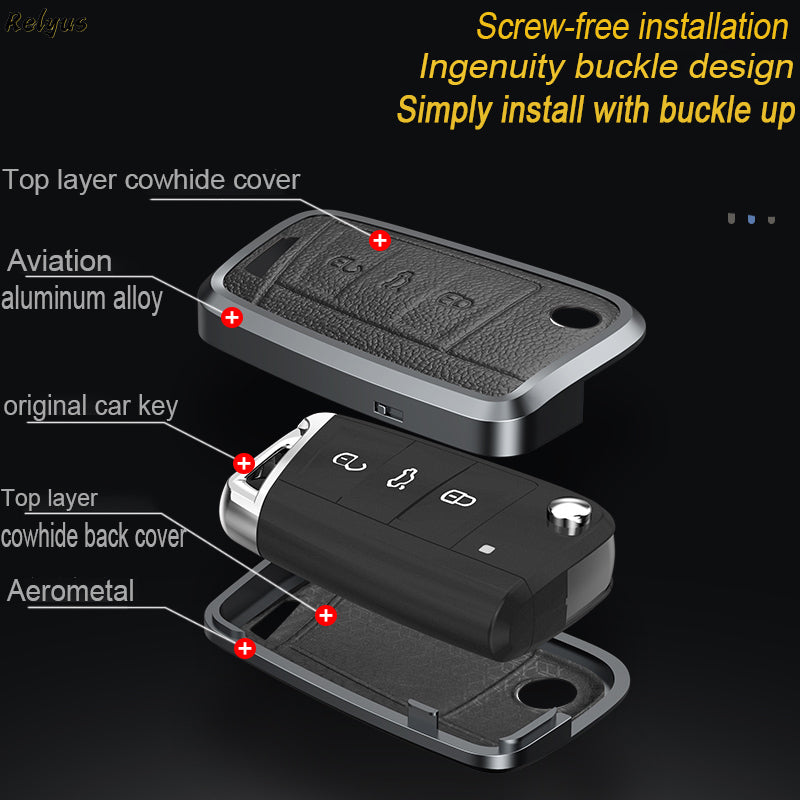 GPRGIT Aluminum Alloy+Leather Car Key Case Cover for VW Golf 7 MK7 Tiguan MK2 Seat Ateca Leon Skoda Octavia A7