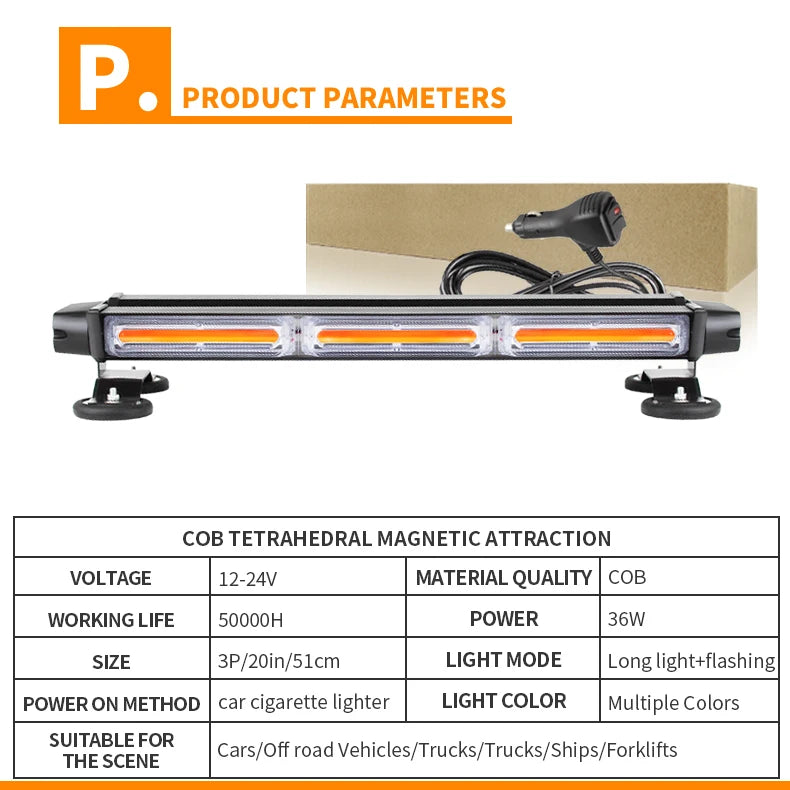 Tow Pickup Led Strobe Light Bar Magnet 4 Side Flashing Emergency Warning Flash Strobe Light For Safety Construction Vehicles