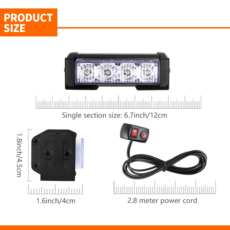 2 in 1 Auto Mini 4LED Strobe Lights Bar Grill Warning Lightbar Car Truck Emergency Flasher Flashlight Car Accessories 12v
