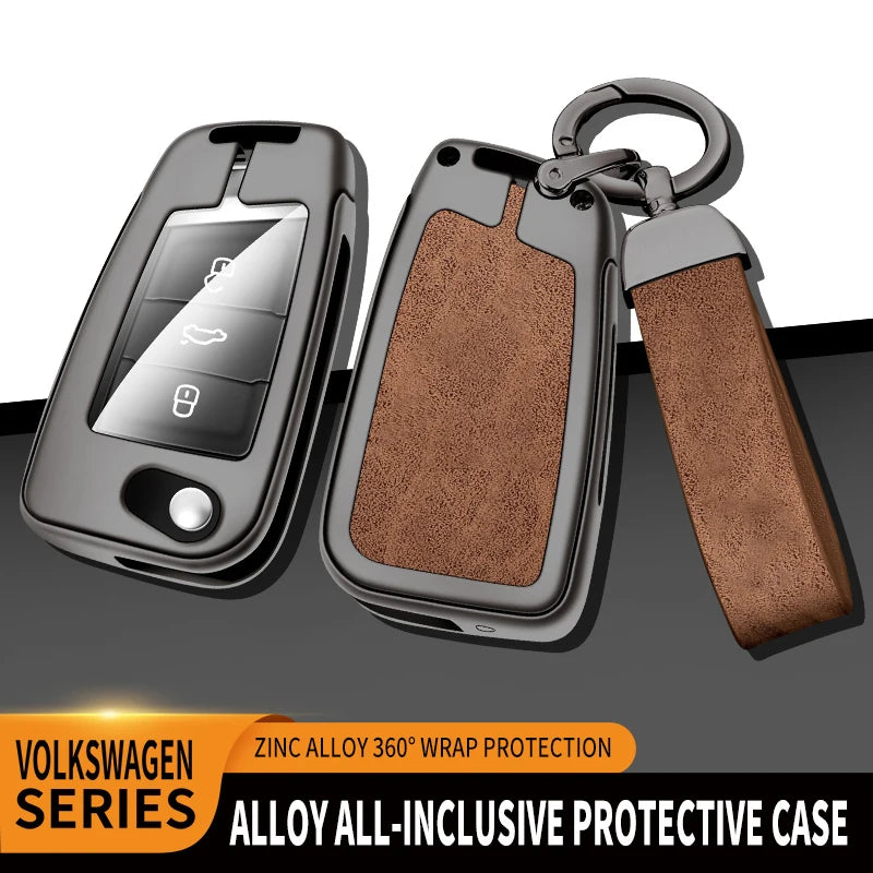 GPRGIT Metal Leather Car Key Cover Case for VW Golf 7 MK7/SEAT Ibiza/Leon/Skoda Octavia/Tiguan/Ateca