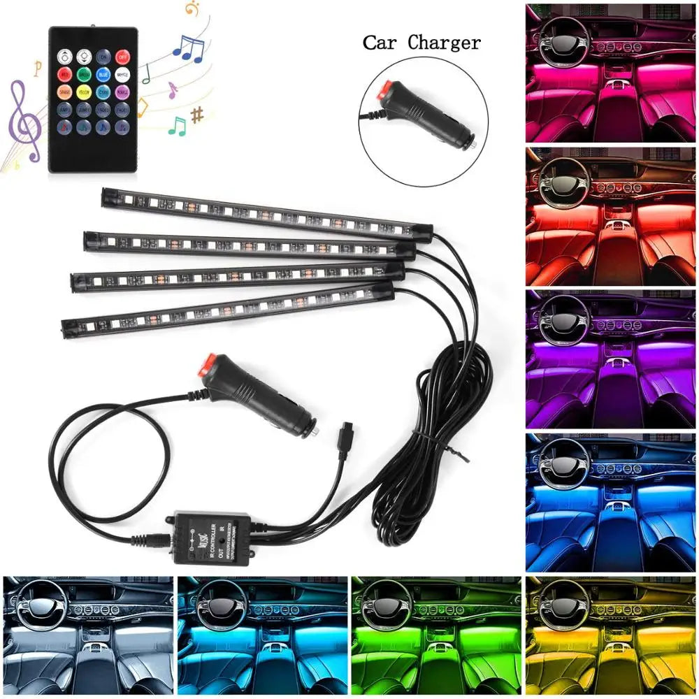 GPRGIT 48 LED Car Foot Light Atmosphere Ambient Lamp Remote/Voice/APP Control 12V
