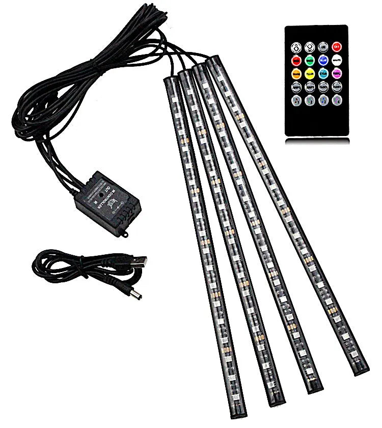 GPRGIT Car Foot Ambient Light 72 LED Seven Color RGB Remote Voice Control Music Strip