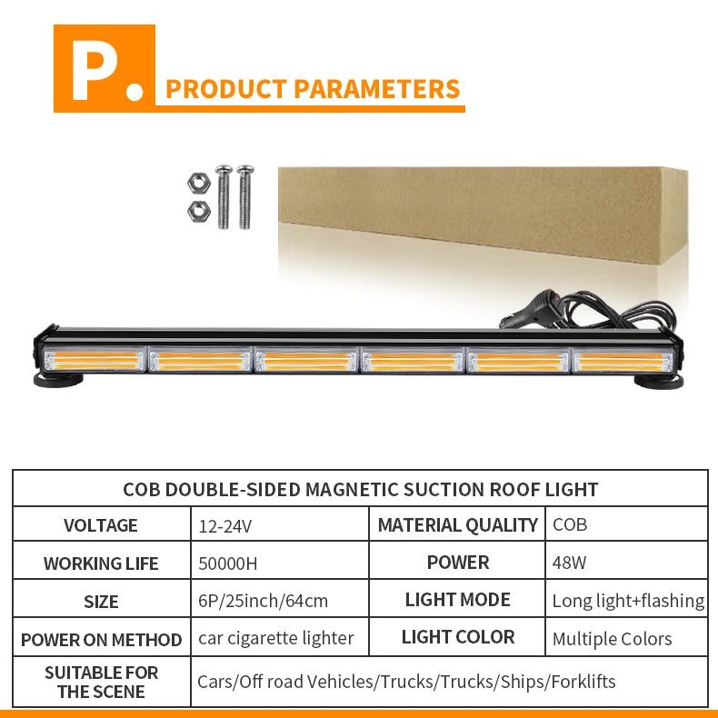 25inch LED Emergency Vehicle Strobe Lights Amber Traffic Advisor Warning Light Bar for Car Offroad Truck Roof Windshield Grille