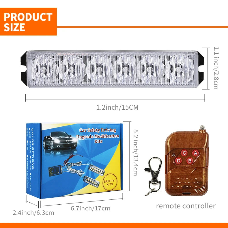12-24V Red Blue White Yellow Truck Front Bumper Grille Led Light Emergency Strobe Warning Light with Remote Control
