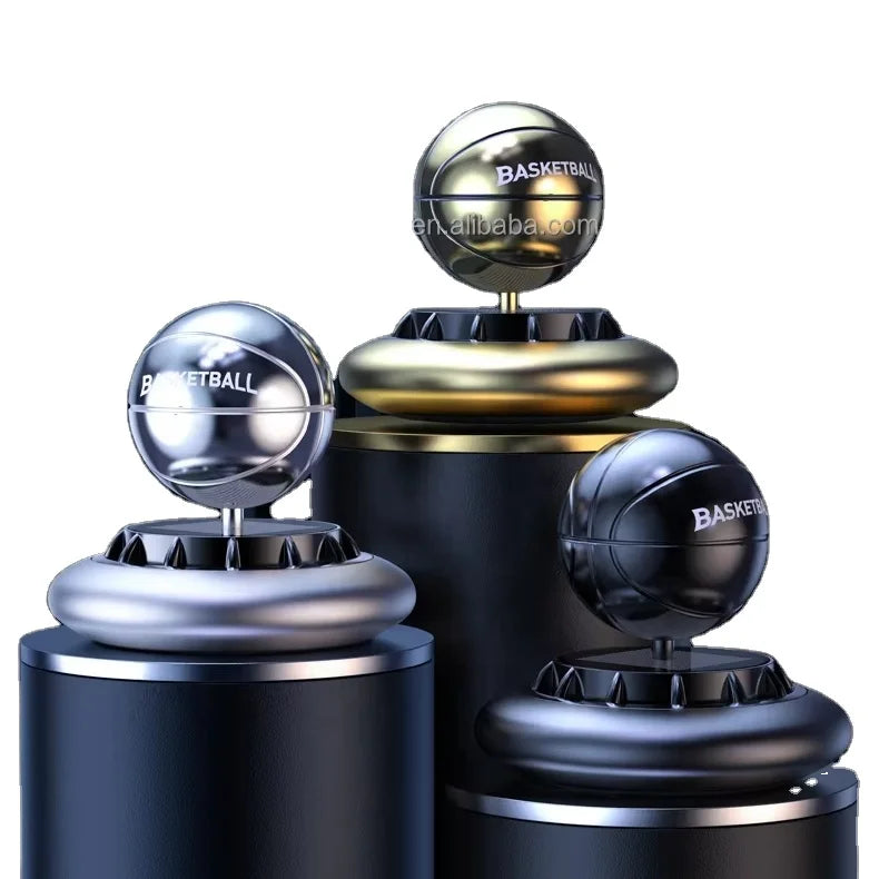 GPRGIT Solar Rotating Basketball Car Perfume Dashboard Ornament Metal