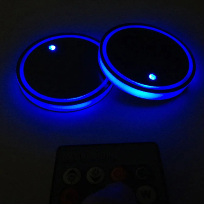 GPRGIT Welcome Light LED Light Mats Bottle Light Sensor Atmosphere Interior Accessories Universal Fit 7 Colors Car Coasters Cup
