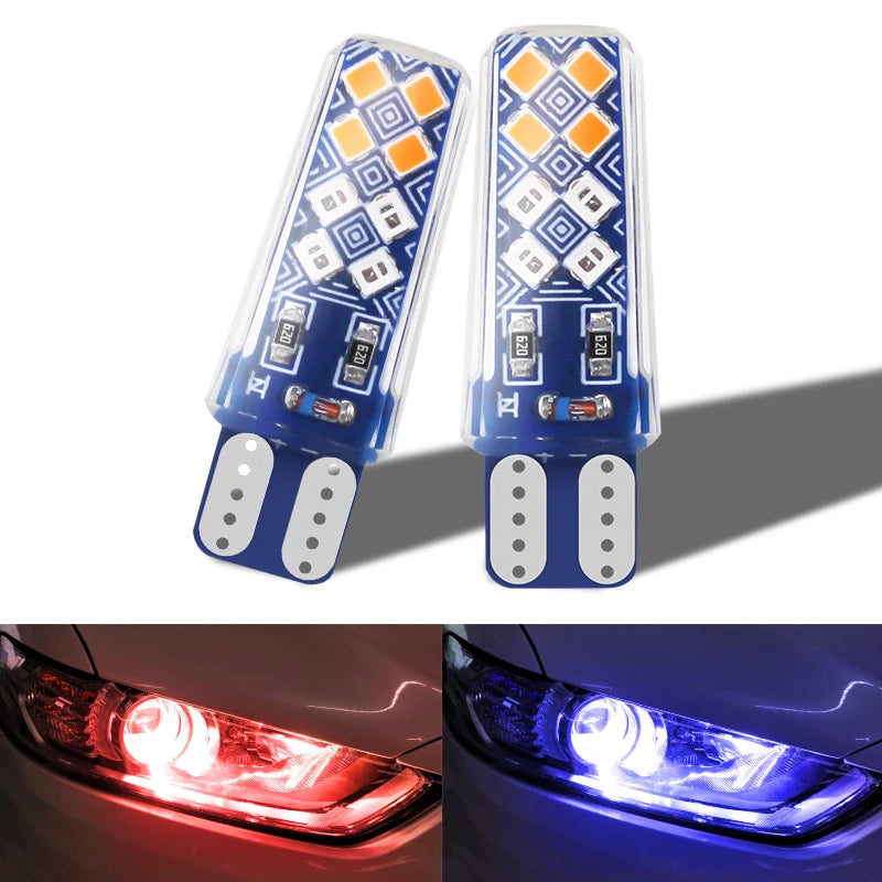 GPRGIT New Car Motorcycle Dual Color Silicone Strobe LED Light T10 12V 16SMD Red Blue Flashing Reading Indicator Light