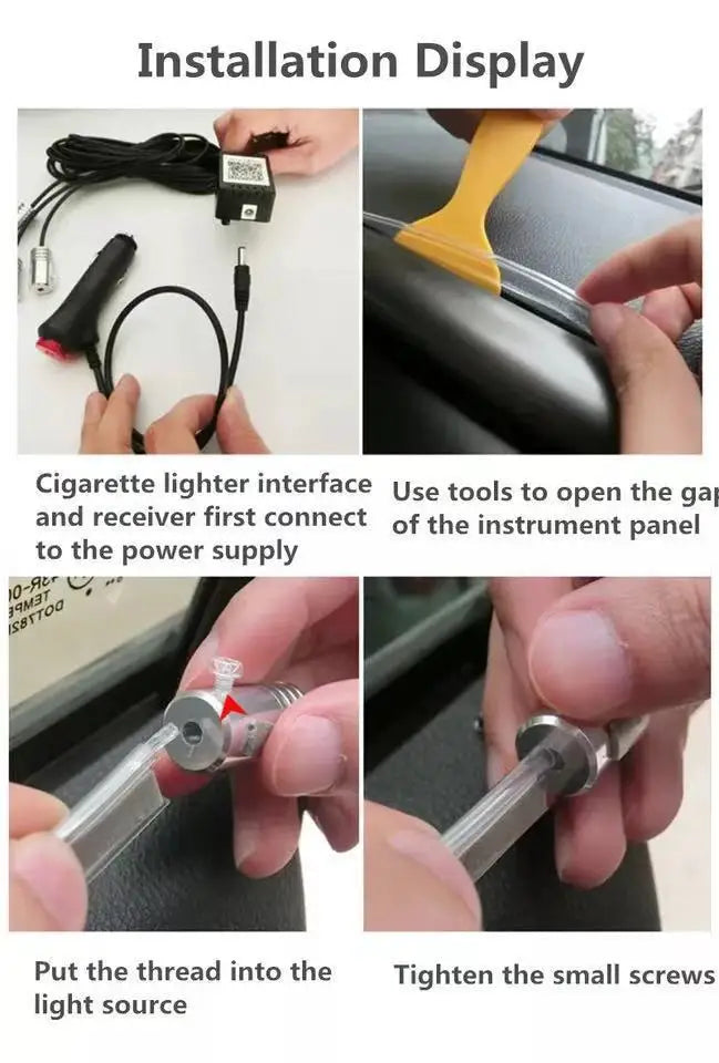 GPRGIT DIY Car Interior Decorative RGB LED Fiber Optic Strip Ambient Light 12V APP Dashboard