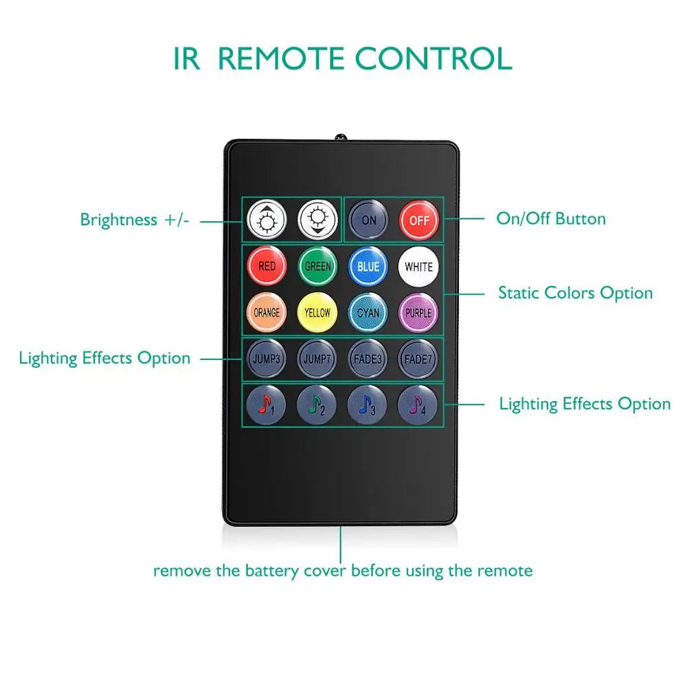 GPRGIT Car Foot Ambient Light 72 LED Seven Color RGB Remote Voice Control Music Strip