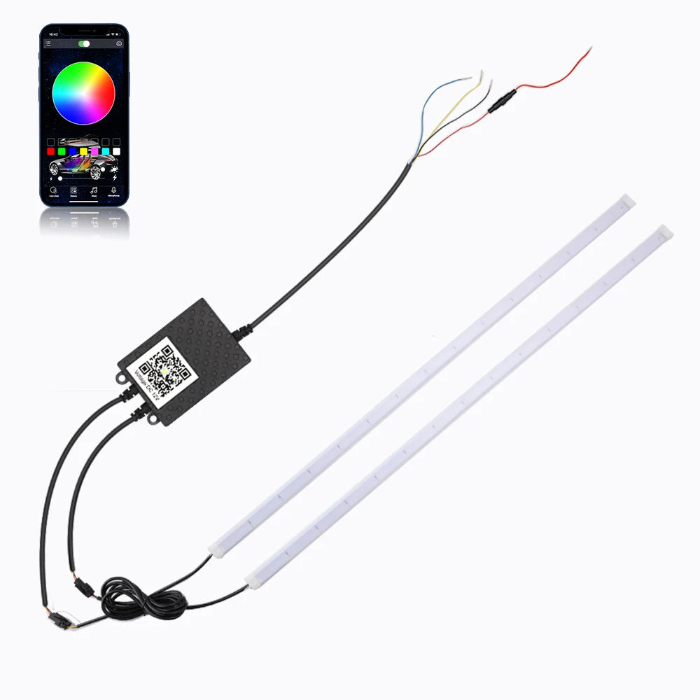 GPRGIT Universal Fit Auto Interior Lighting Strip Light - Colorful Ambient Flow Beam - 12V, 3W, Multi Color, Front Headlight, Surface Mount