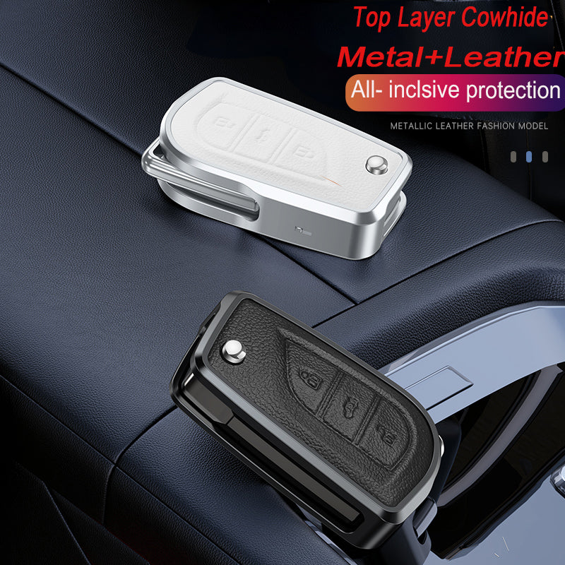 GPRGIT Aluminum Alloy+Leather Car Key Shell Case Cover for Toyota Hilux Corolla Avensis Prado Fortuner RAV4 CHR