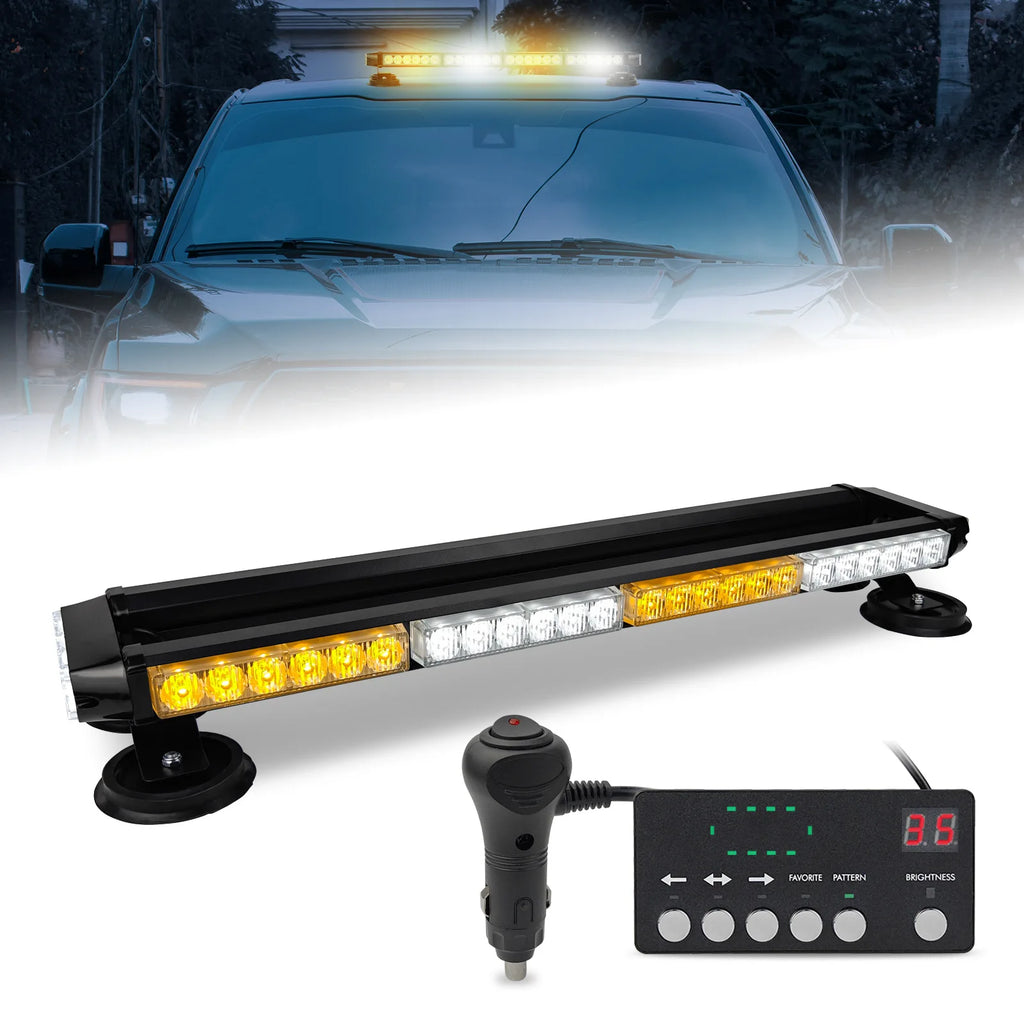 New Led Strobe Light Bar 27" 54 Double Side Warning Flash Lights Emergency Tow Trucks Construction Vehicles Pickup (amber/white)