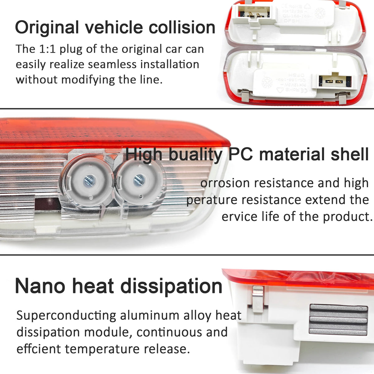 GPRGIT 5W Dynamic Projector Welcome LED Door Light Dual Lens for Golf 6/7 Passat B7/B5 Touran 12V