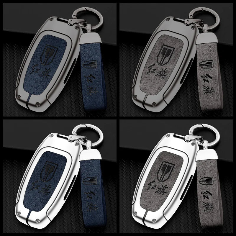 GPRGIT New Zinc Alloy Leather Car Remote Key Fob Cover Case Holder for Hongqi H5 H9 E-HS9 H7 E-QM5 E-HS3 HS5 HS7 Keychain Accessories