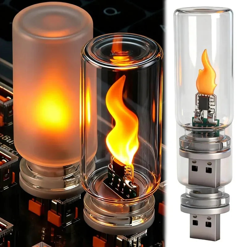 GPRGIT USB LED Flame Ambient Night Light for Car Interior Decoration - 5V, Flickering Candle Effect