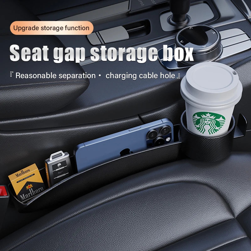 GPRGIT Double-slot TPE Car Seat Gap Storage Box with Cup Holder, Universal Car Gap Filler Interior Decoration Accessory