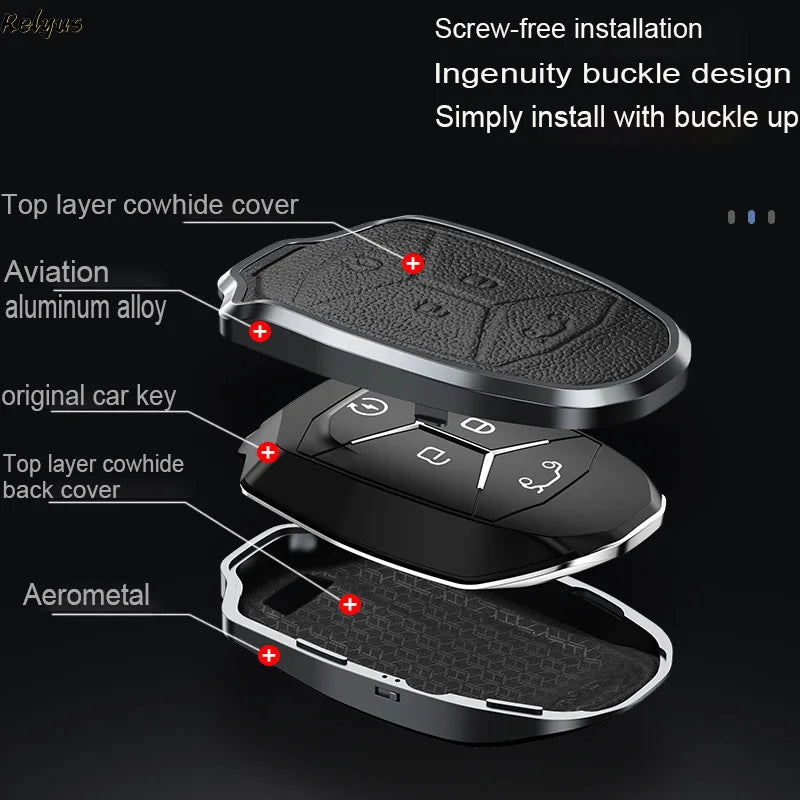 GPRGIT Fashion Aluminum Alloy Leather Car Key Cover Case for LYNK&CO Lynk Co 01 02 03 05 06 01 Protector Keyring Auto Accessories
