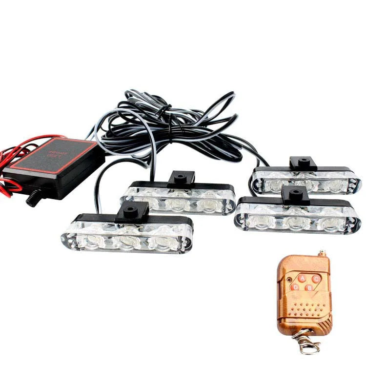 4-Piece LED Strobe Grille Light Strip Red/Blue with Remote, Model XA9203-4