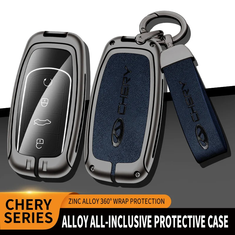 GPRGIT Zinc Alloy Leather Smart Car Key Case Cover for Chery Tiggo 7 Tiggo 8 Pro 8 PLUS Arrizo 5 Remote Keychain Accessories