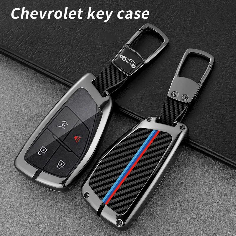 GPRGIT Metal Carbon Fiber Pattern 3 4 5 Buttons Car Logo Key Cover Case for Chevrolet 2015 2016 GMC Yukon Suburban Tahoe Accessories