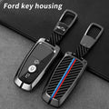 GPRGIT Metal Carbon Fiber Car Logo Key Case Cover for Ford Edge Fusion Mustang Explorer F150 F250 F350 Ecosport Holder Accessories