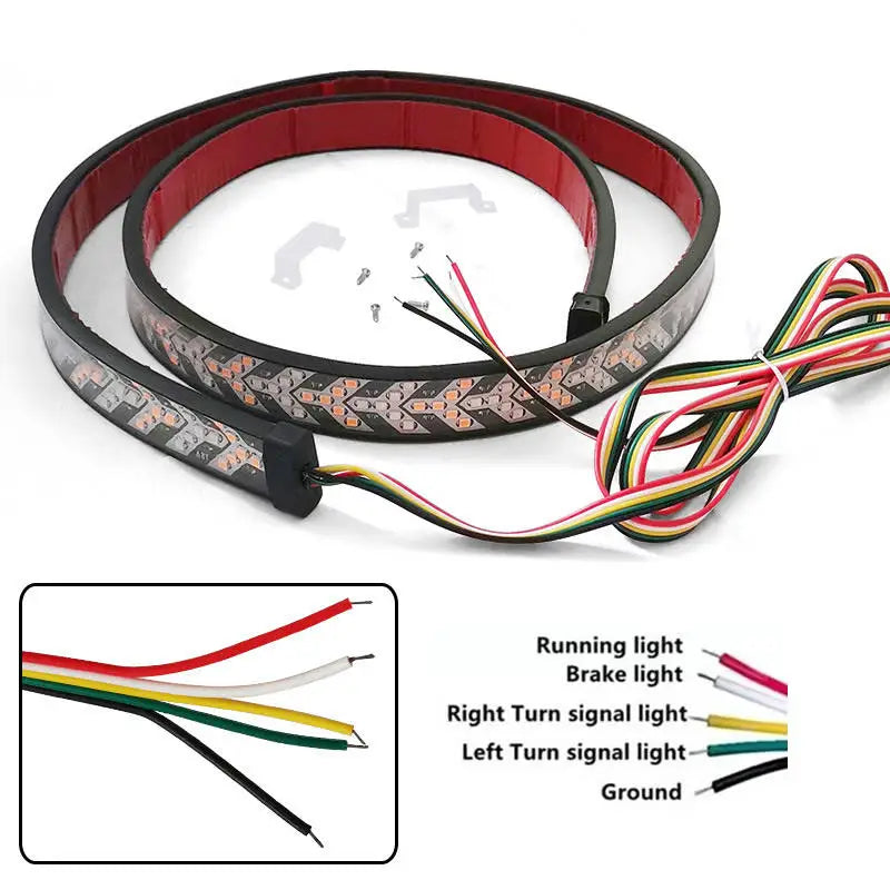GPRGIT 12V-24V 1m 1.2m 1.5m 2m 2.4m Car Brake Turn Flexible LED Dual Rear Flash Red Truck Signal Tail Running Lamp Strip Warning Lights
