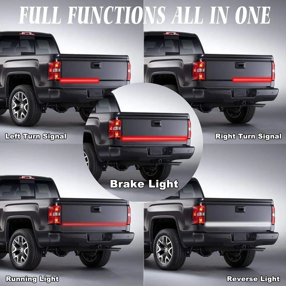 GPRGIT 60" Red White Trunk Flexible Tailgate Light Bar Reverse Brake Turn Signal Tail Running LED Strip Lights 1.2M & 1.5M IP67