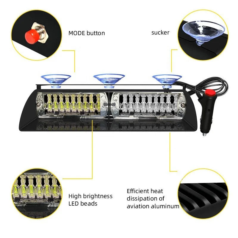 GPRGIT 16SMD Red/Blue LED Strobe Warning Light with Suction Cup - Dashboard Windshield Interior Flash Light