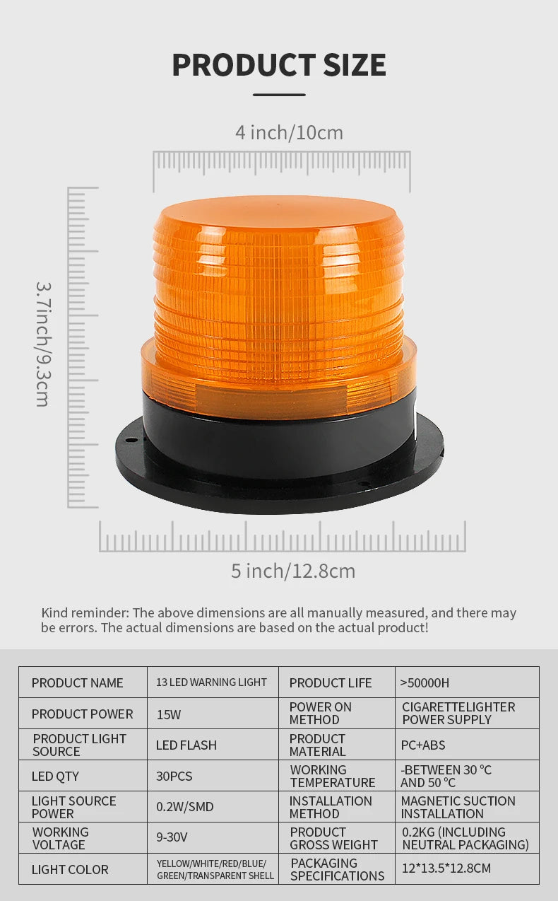 Amber LED Strobe Light Emergency Warning Beacon with Strong Magnetic Mount Waterproof High Brightness for Golf Cart UTV Car Bus
