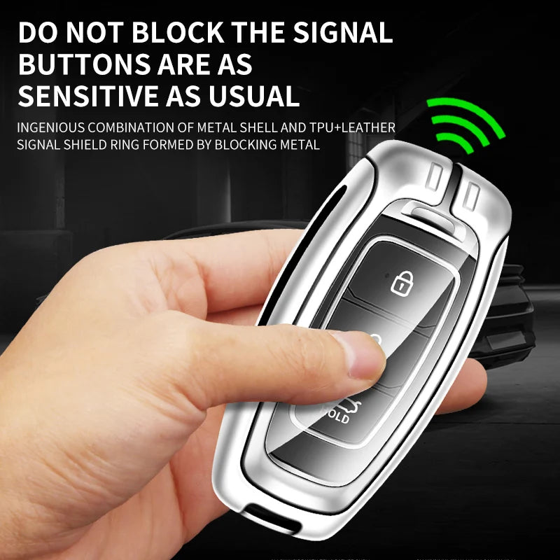 GPRGIT Zinc Alloy Leather Car Remote Key Case Cover for Hyundai IX35 LAFESTA Santa Solaris HB20 Veloster SR