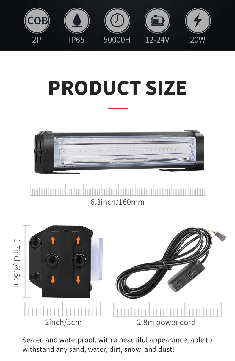GPRGIT 6 inch 2-in-1 LED Strobe Emergency Light Bar 20W 12V/24V Traffic Advisor Grille Flashing