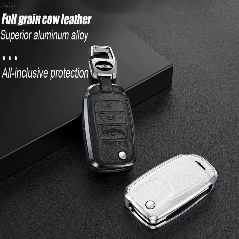 GPRGIT Flip Aluminum Leather Car Key Case Cover Shell for Changan CS15 CS35 CS75 EV E-Star EADO Raeton V3 V5 V7 Holder Accessories