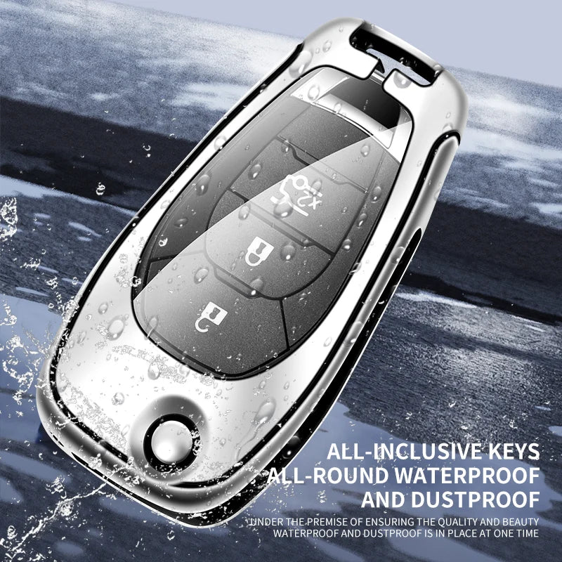 GPRGIT Folding Alloy Leather Car Key Case Cover for Chevrolet Cruze Spark Camaro Volt Bolt Trax Malibu Custom Car Logo Accessories