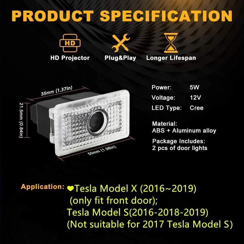 GPRGIT Car Door LED Logo Projector Lights for Tesla Accessory Wireless Welcome Emblem Lamp Ghost 3D Lights Puddle Lights