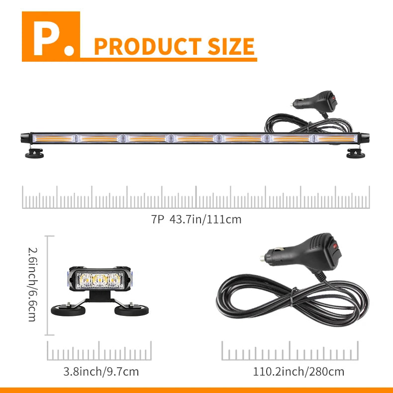 43inch Led Strobe Light Bar Amber Four Sided Traffic Advisor Emergency Flashing Lamp Bars Vehicle Warning Light Bar 12v 24v