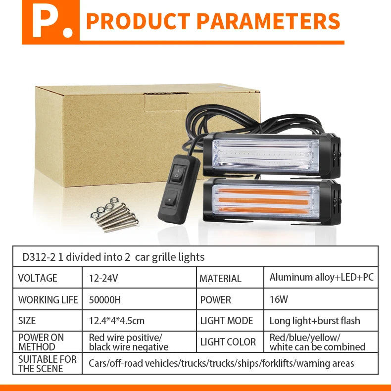 GPRGIT 2-in-1 COB LED Strobe Warning Light 20W 12V-24V IP65 for Truck Grille Universal