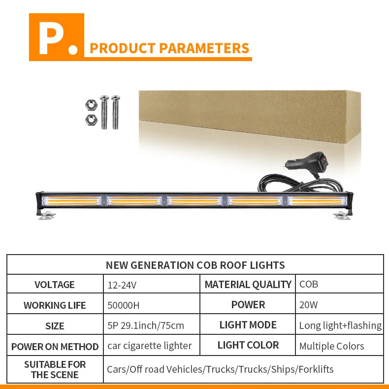 COB Emergency Warning Strobe Light Bar LED WindShield Flashing Safety Caution Light Traffic Advisor for Construction Vehicles
