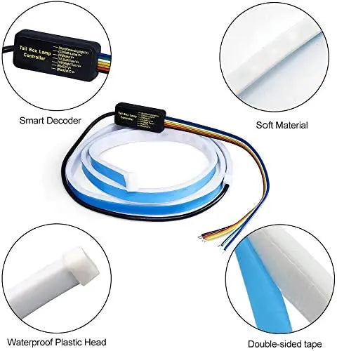 GPRGIT Ice Blue Red Yellow White LED Strip Lighting Rear Trunk Tail Light Dynamic Streamer Brake Turn Signal Reverse Warning Light 12V