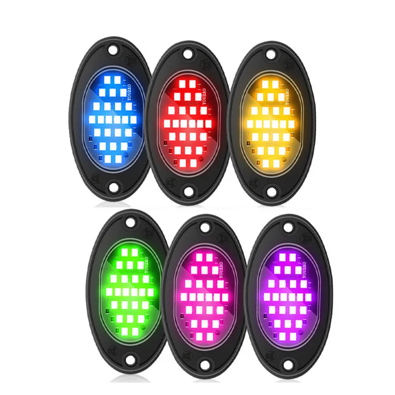 GPRGIT High Bright Multicolor Waterproof IP68 Rock Neon Light - Truck Offroad ATV - IP68, APP Control, 12V, 2W, 24 LEDs, Underbody