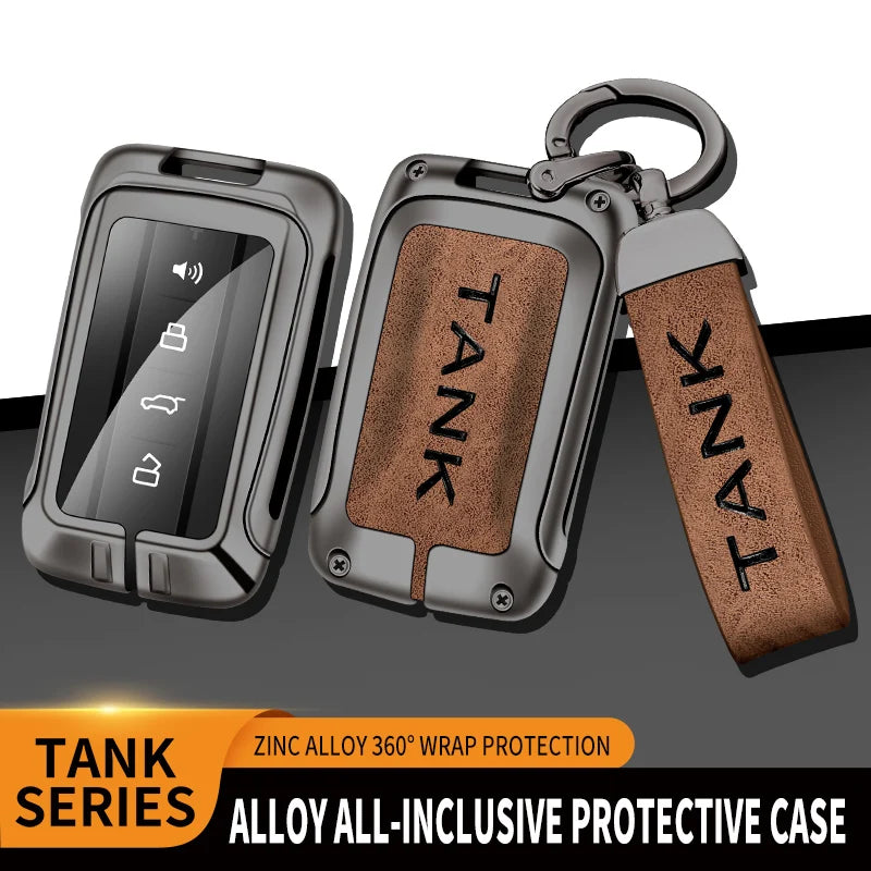 GPRGIT Zinc Alloy Leather Car Key Case Cover for Tank 300 2021 Great Wall Keychain Remote Keyless Accessories