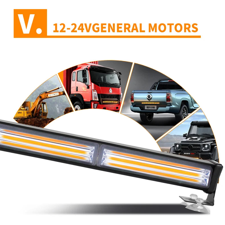 12V COB Emergency Strobe Light Bar LED Traffic Advisor Windshield Deck Flashing Warning Light for Car Truck