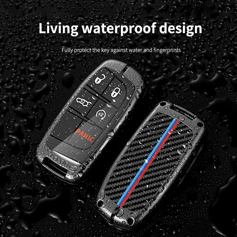 GPRGIT Carbon Car Logo Key Case for Jeep Grand Cherokee Chrysler 300C Renegade FIAT Freemont Dodge Ram 1500 Challenger Dart Accessories
