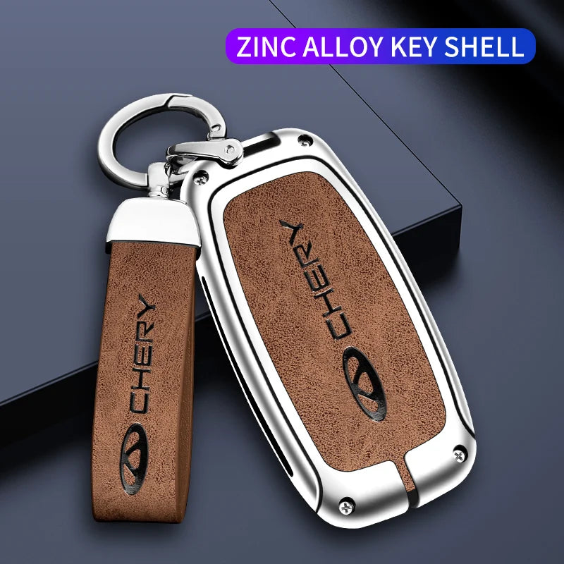 GPRGIT Zinc Alloy Leather Smart Car Key Case Cover for Chery Tiggo 7 Tiggo 8 Pro 8 PLUS Arrizo 5 Remote Keychain Accessories