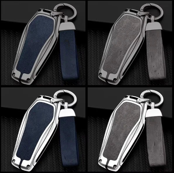 GPRGIT Leather Car Key Cover for BYD Atto 3 Han EV Dolphin Byd Song Plus EV 4 Buttons Remote Metal Accessories Keyless Holder