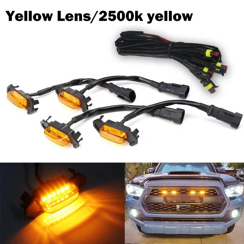 GPRGIT 4-Piece 6SMD LED Grille Light for Toyota Tacoma 2016-2019 - DRL Yellow/White Fog Warning Light